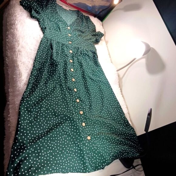 Anna-Kaci V Neck Polka Dot Print Button Down Casual Midi Max Womans Medium..... - Picture 4 of 10